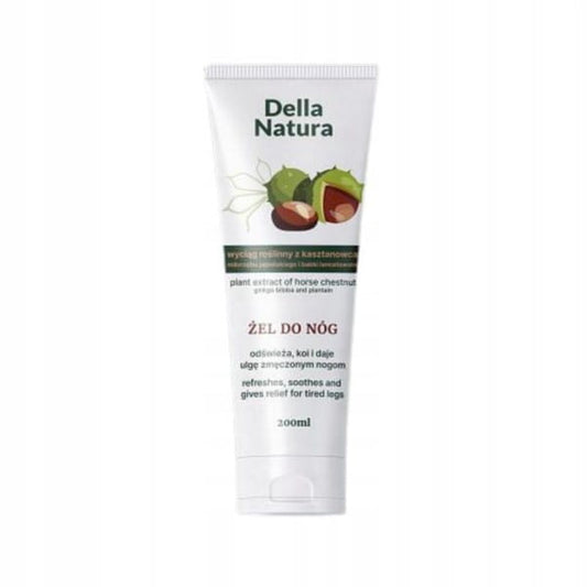 Della Natura Rosskastanien-Gel in 200 ml Flasche, sichtbare Verpackung mit grünem Etikett und Logo, natürliche Inhaltsstoffe.