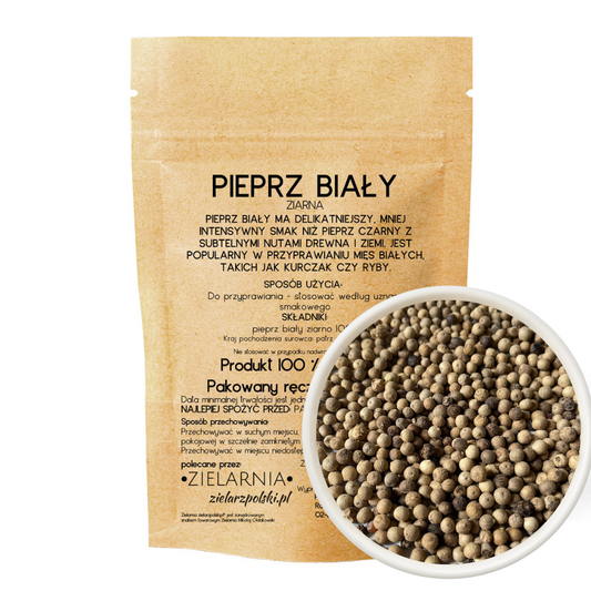 Ganze weiße Pfefferkörner von PERSEA, 50g, auf weißem Hintergrund, frische und aromatische Pfefferkörner für die Küche
