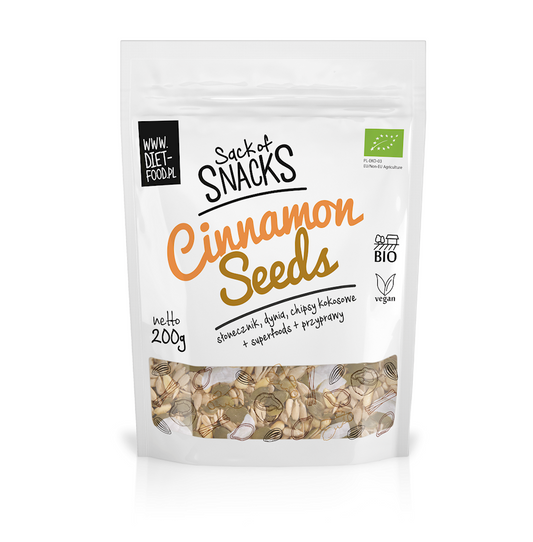 Bio ZimtenSaaten von DIET FOOD, 200 g, frische, ganze Zimten Samen in einer transparenten Verpackung.