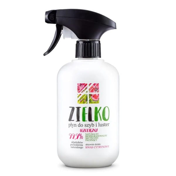 Zielko Glas- und Spiegel-Flüssigkeit in 500 ml Flasche, klare Lösung für streifenfreien Glanz und Sauberkeit.