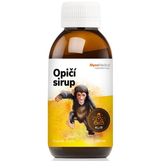 Kinder-Affen-Sirup von MYCOMEDICA Flasche mit 200 ml Inhalt, kindgerechte Verpackung und Etikett sichtbar.