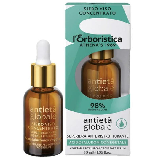 Feuchtigkeitsspendendes Gesichtsserum von L'Erboristica in 30 ml Flasche, zeigt das Produkt in einer hellen Verpackung.