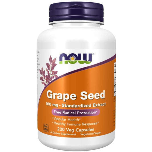 Now Foods Traubenkern-Extrakt 100 mg mit Vitamin C in 200 Kapseln, natürliche Nahrungsergänzung für Gesundheit und Antioxidantien.