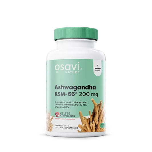 OSAVI Ashwagandha KSM-66® 200 mg in 120 Kapseln, natürliche Nahrungsergänzung für Stressabbau und Wohlbefinden.