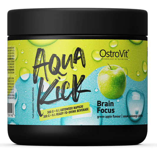 OSTROVIT Aqua Kick Brain Focus Nahrungsergänzung, 300 g, mit Fokus auf geistige Klarheit und Konzentration.