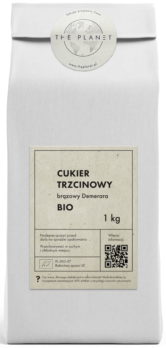 Bio Demerara Rohrohrzucker von THE PLANET in 1 kg Verpackung, brauner Kristallzucker für backen und Kochen