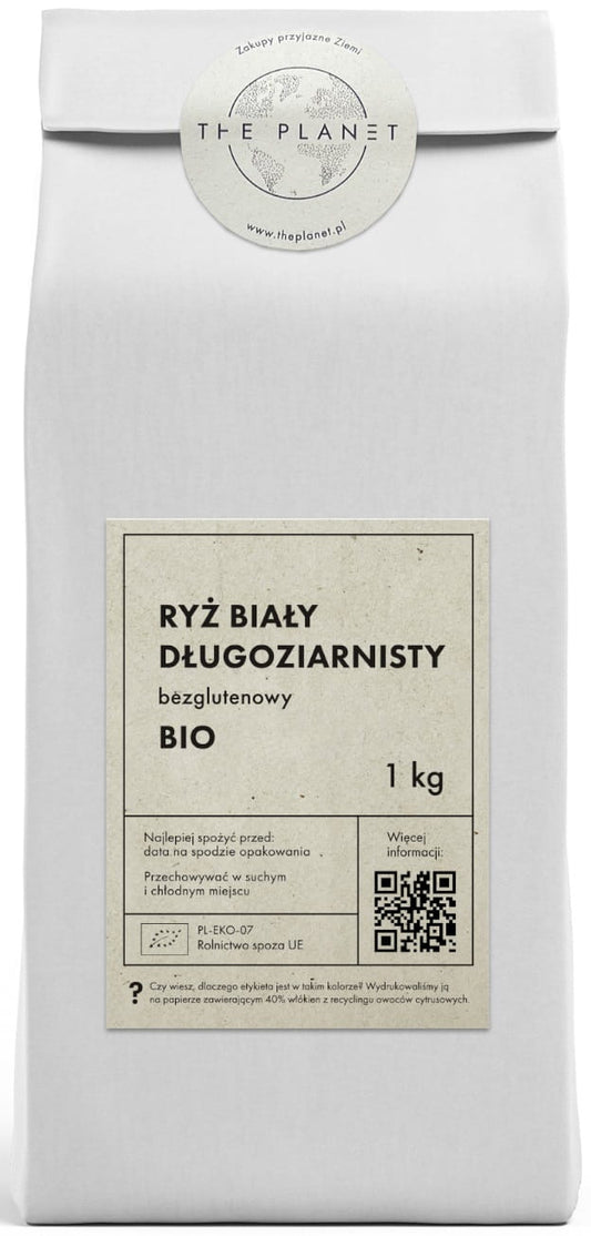 Weißer Bio-Langkorn-Reis von THE PLANET, glutenfrei, 1 kg, trockene Körner, ideal für gesunde Mahlzeiten