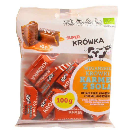 Gesalzenes Bio-Karamell von ME GUSTO, 100 g, cremige Textur, perfekt für Naschkatzen, in einer offenen Verpackung.