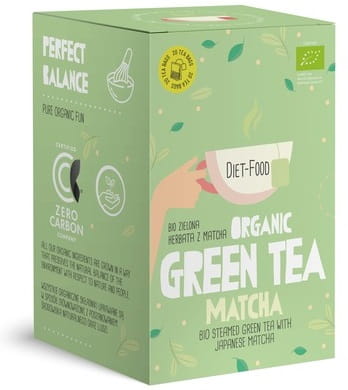 Grüner Bio-Matcha-Tee von DIET FOOD, 20 Stück à 2 g, frischer grüner Tee in Pulverform, ideal für Matcha-Getränke.