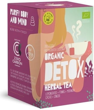 Bio DETOX Reinigungstee von DIET FOOD, 20 Teebeutel à 1,5 g, sichtbare Teekapseln und Verpackung, natürlicher Entgiftungstee.