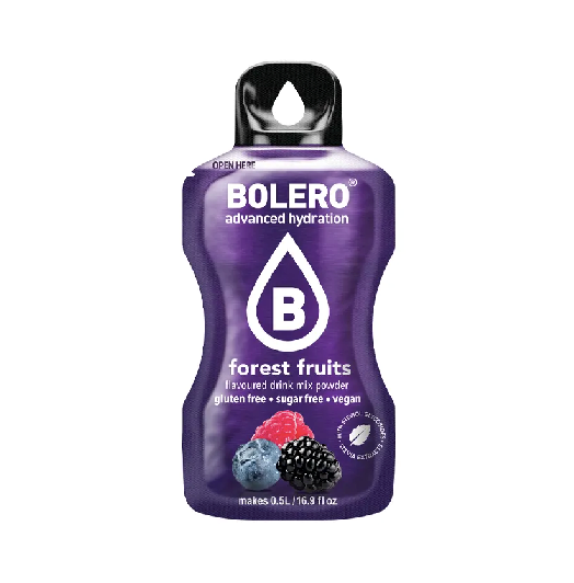 Bolero Waldfrüchte Instant-Getränkesticks 3g, einzelne Portionspackung mit bunten Fruchtstücken im Beutel