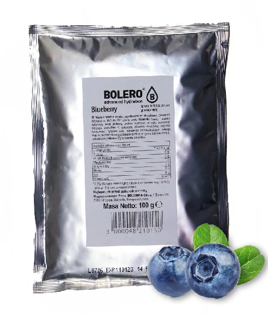 Bolero Bolero Tasche Heidelbeere 100g, naheliegender Blick auf die blauen Heidelbeer-Tasche mit Logo und Verpackungsdesign
