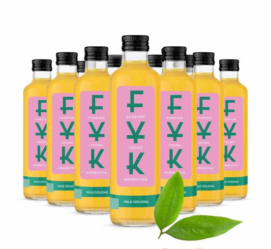 Flasche FYK Kombucha Milch Oolong, 0,25l, mit milchigem Oolong-Geschmack und erfrischendem Design.