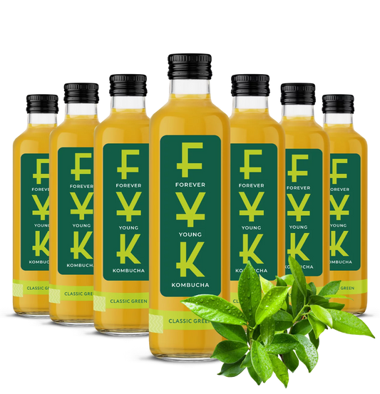 Grüne FYK Kombucha Klassisch in 0,25l Flasche, natürliches Getränk mit probiotischen Effekten, von Dystrybutor Biogo.pl