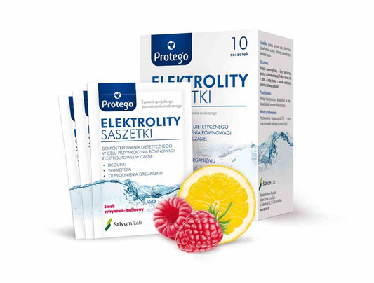 Protego Elektrolyte Sachets Zitronen-Himbeere, 10 Stück, praktische Pulverbeutel für Erfrischung und Elektrolytversorgung.