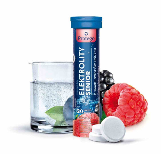 Protego Elektrolity Senior 20 Brausetabletten, natürliche Mischung für Elektrolyt-Ausgleich, sichtbare Brausetabletten im Glas