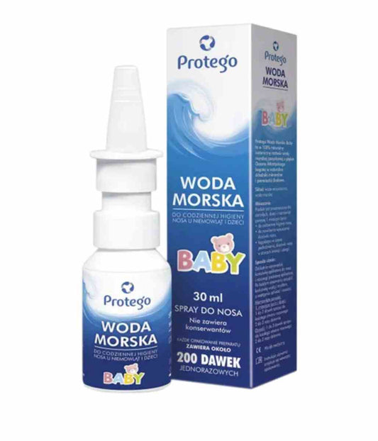 Protego Meerwasser Baby Nasenspray, 30 ml, mit Dosierkopf für sanfte Nasenreinigung bei Babys, von Dystrybutor Biogo.pl