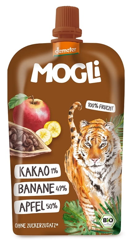 Bio Bananencoco-Muse von MOGLI ohne Zuckerzusatz, Demeter-Qualität, 100 g, Fruchtiges Mus aus Bananen und Kakao.
