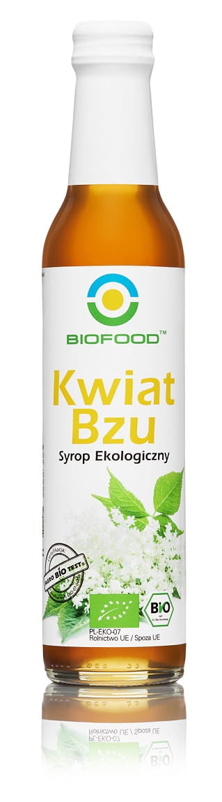 Glutenfreier Bio-Holunderblütensirup in 250 ml Flasche, naturbelassen, ideal für Getränke und Desserts, von BIO FOOD.