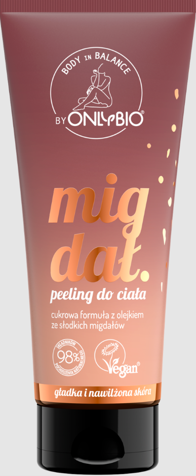 Mandel-Körperpeeling von ONLY BIO, 200 ml, mit natürlichen Mandelpartikeln für sanfte Hautpflege.