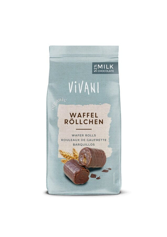 VIVANI Bio Waffel-Rollen in Milchschokolade, 125 g, mit knusprigem Waffel und cremiger Milchschokoladen-Füllung
