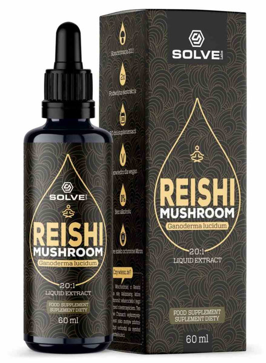 SolveLabs Ganoderma lucidum Reishi Tropfen in 60 ml Flasche, natürliche Heilpflanzenextrakte in dunkler Glasflasche
