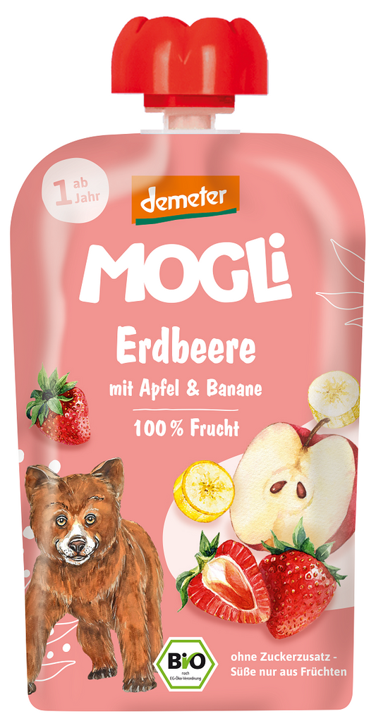 Apfel-Bananen-Truskymus ohne Zuckerzusatz, 100 g, MOGLI Demeter Bio, Musy aus Früchten für Kinder, naturbelassenes Obstmus