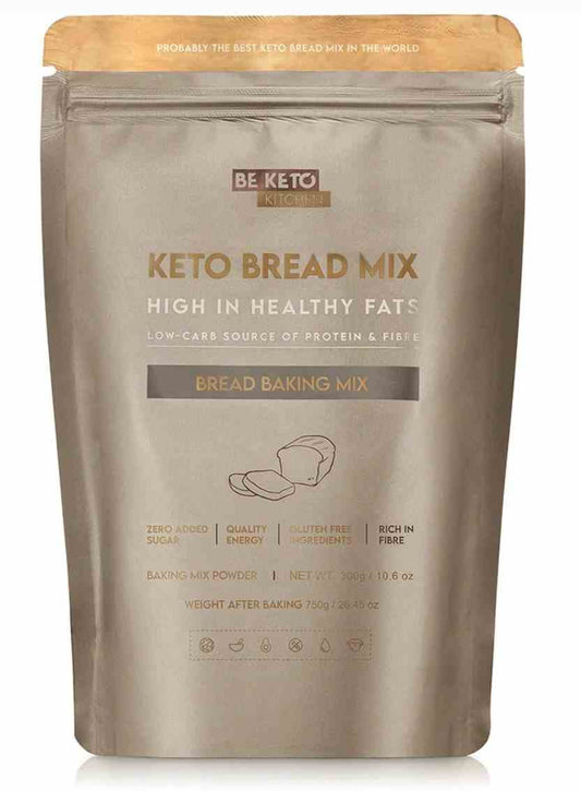 BeKeto Keto-Brot-Backmischung 300g, Nahaufnahme der Verpackung mit rotem und weißem Design, ideal für keto-freundliches Backen