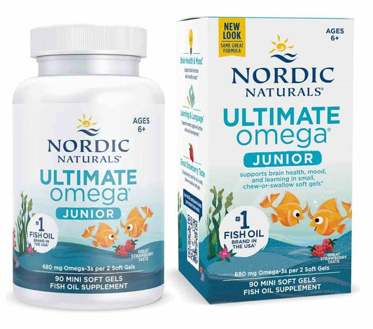 Nordic Naturals Ultimate Omega Fischöl Junior, 90 Mini-Weichkapseln mit Erdbeergeschmack, Omega-3 für Kinder