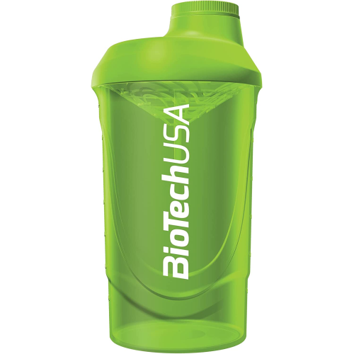 Grüner BioTech USA Schüttler Wave mit 600 ml Fassungsvermögen, ideal für sportliche Getränke und Proteinshakes.