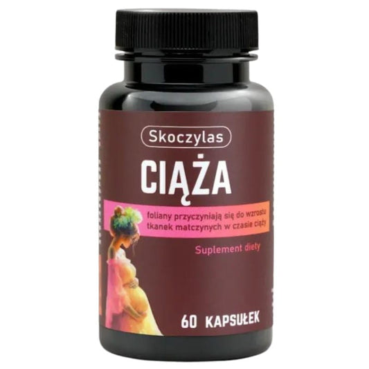 Schwangeren-Vitaminpräparat Skoczylas Pregnancy in 60 Kapseln, von Dystrybutor Biogo.pl, zeigt die Kapseln in der Verpackung