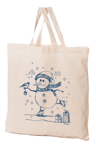 Baumwolltasche mit Schneemann-Design aus der Winter Snowman Serie von FRASPO, leicht und umweltfreundlich, ideal für den Winter.
