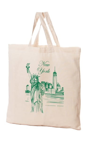 Nachhaltige Bio-Baumwolltasche mit New York-Design, von FRASPO, zeigt die stilvolle Tragetasche mit urbanem Motiv.