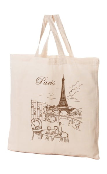 Bio-Baumwolltasche Paris von FRASPO, umweltfreundliche Einkaufstasche mit Stadtmotiv, langlebig und umweltbewusst.