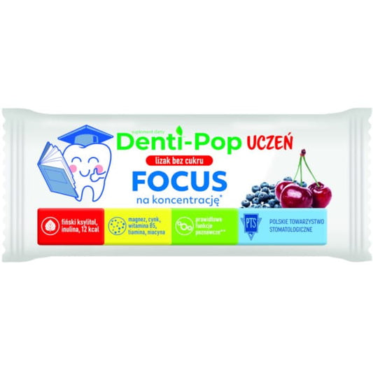 Starpharma Denti-Pop Student Focus Lutschtablette, hellblau, für Konzentration, auf weißem Hintergrund, Einzelstück