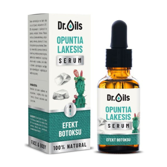 Opuntia Lakesis Serum von Dr. Oils in 30 ml Flasche, zeigt die Flasche mit dem grünen Etikett und der Dosierspitze.
