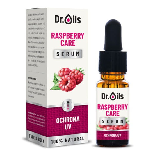 Himbeerpflege Serum von Dr. Oils in 10 ml Flasche, naturkosmetisches Hautpflegeprodukt, für gesunde Haut und natürliche Pflege.
