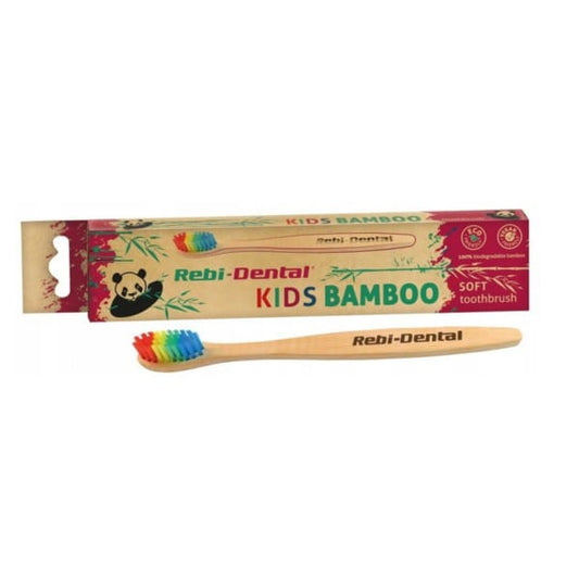 Weiche Kinderzahnbürste von Rebi-Dental mit bunten Borsten, ideal für sanfte Reinigung und Zahnpflege bei Kindern