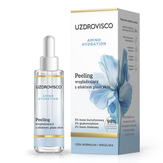 Hautglättendes Peeling in 30 ml Flasche von UZDROVISCO mit Amino Hydration für glatte Haut.
