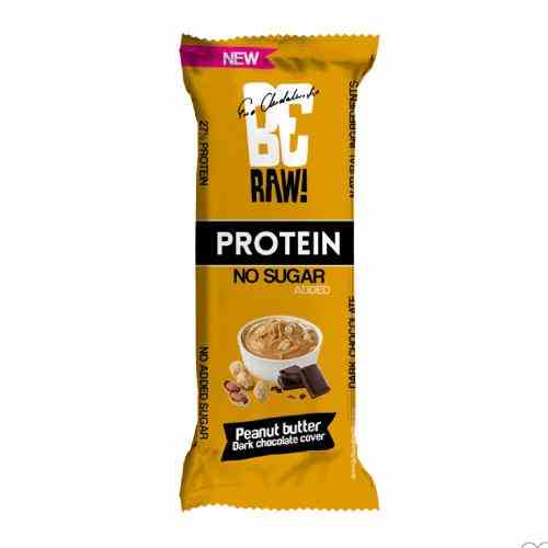 BeRAW Protein-Riegel mit 27% Erdnussbutter, 40 g, in Verpackung, BIOGO.PL PRODUKTY, gesunder Snack mit Erdnussgeschmack