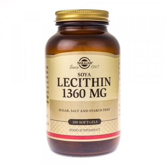 Solgar Soja-Lecithin Kapseln, 100 Stück, Nahaufnahme der Kapseln in einer offenen Packung.