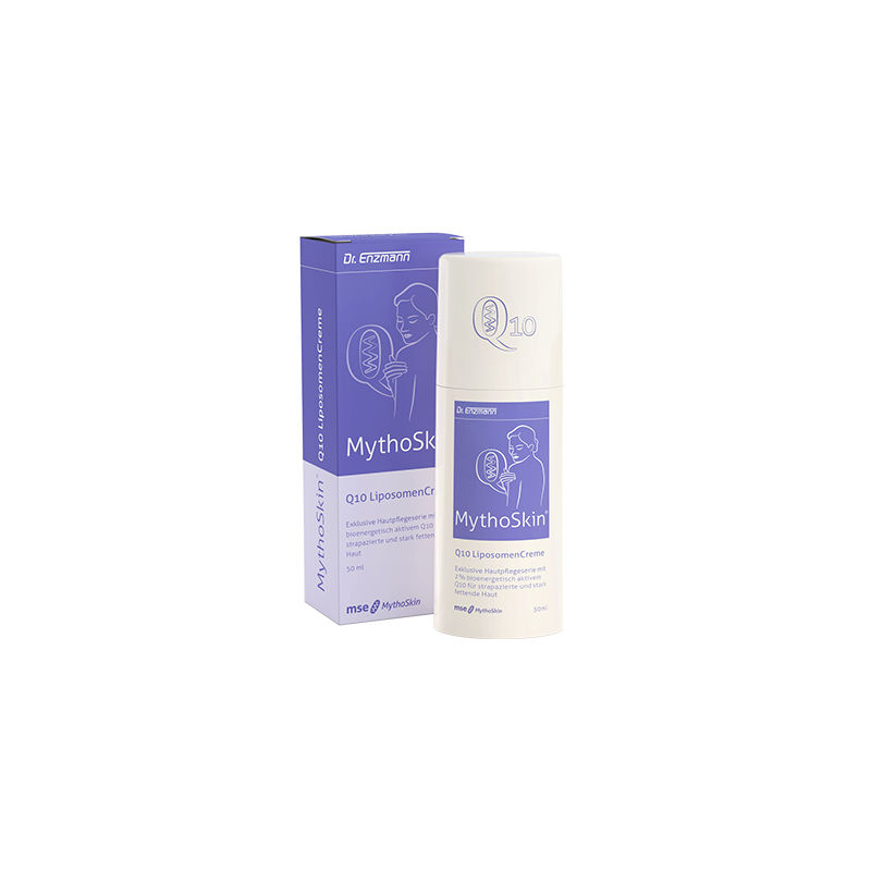 Dr. Enzmann MSE MythoSkin Q10 Liposomen Creme in 50 ml, cremige Textur mit Q10 für die Hautpflege, sichtbar in der Dose