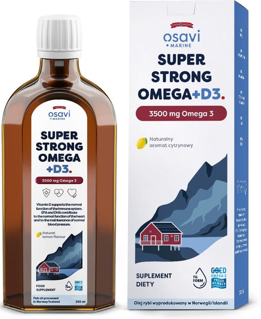 OSAVI Super Strong Omega +D3 Zitronengeschmack Flasche, 3500 mg, Vitamin D3, Nahrungsergänzungsmittel, 250 ml