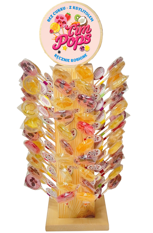 Timpops Lutscherständer von TIMPOPS, stabiler Holzständer für Lutscher und Süßigkeiten, mit mehreren Halterfächern.