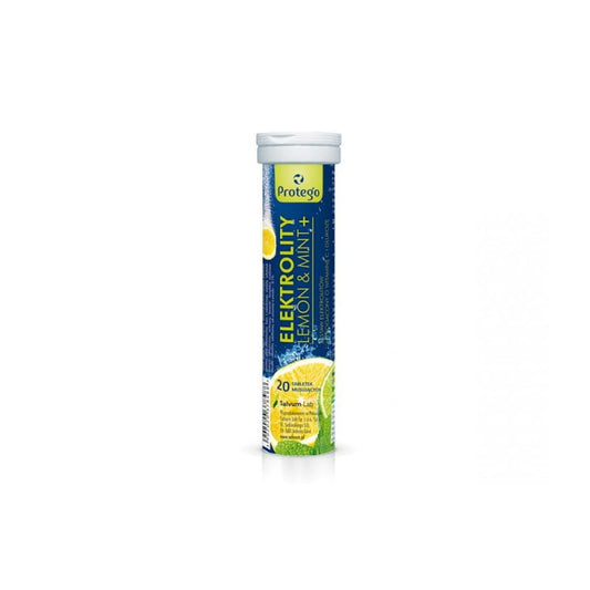 Protego Elektrolyt Zitrone-Minze Brausetabletten in Packung, erfrischende Mineralstofftabletten von BIOGO.PL