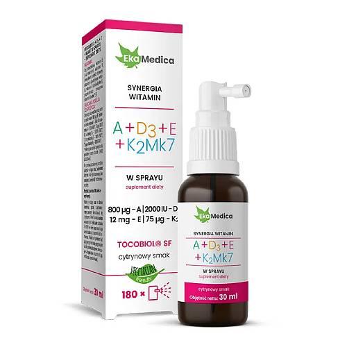 EkaMedica Vitamin A+D3+E+K2Mk7 Spray in 30 ml Flasche, vitaminreiche Nahrungsergänzung in Sprayform, natürliche Inhaltsstoffe