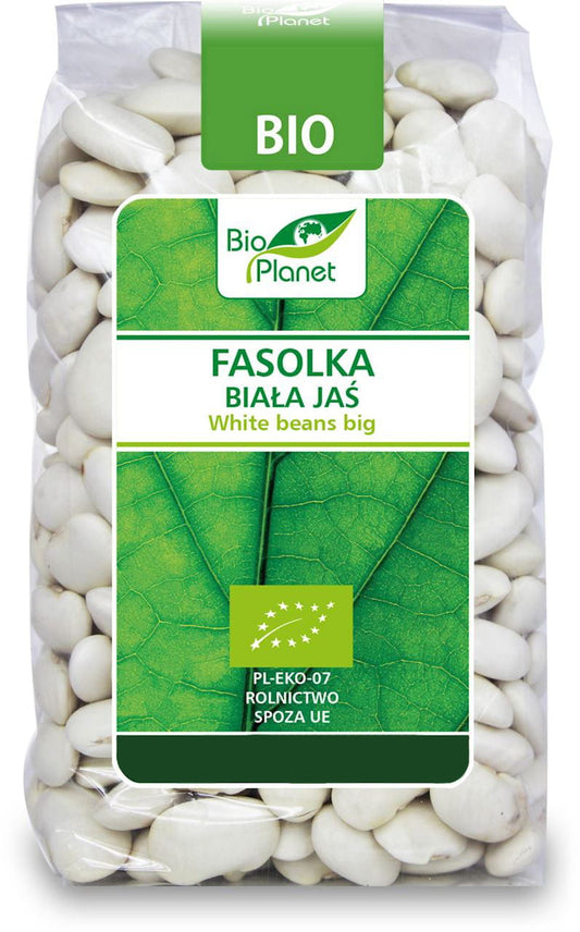 Weiße Bio-Bohnen von BIO PLANET in 400 g Packung, getrocknet und sortenrein, ideale Zutat für gesunde Gerichte.