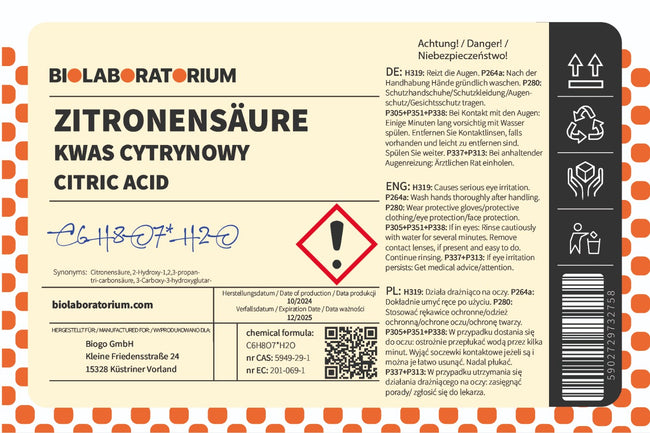 Citroenzuur 1 kg BIOLABORATORIUM Main Image