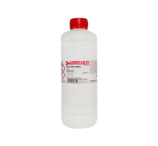 Rein 2-Butanon (MEK) 1L WARCHEM, klare chemische Flüssigkeit in originaler Flasche, ideal für chemische Anwendungen