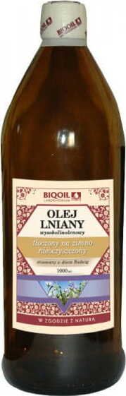 Kaltgepresstes BIOOIL Budwig Leinsamenöl mit hohem Cholinanteil, 1000 ml, in dunkler Flasche, biologisch angebaut